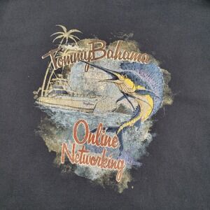 Tommy Bahama Shirt Mens Large Black Marlin Online Networking Fishing Graphic Tee